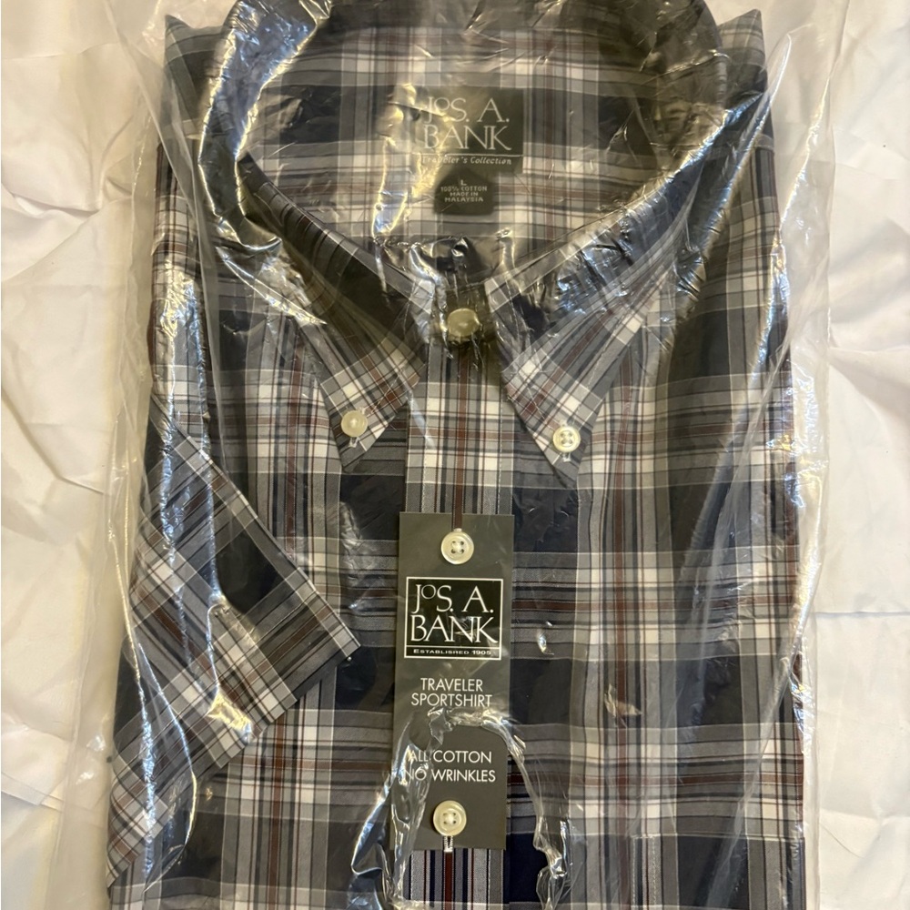 Jos. A. Bank Men's Checkered Shirt - Black, Gray, and White